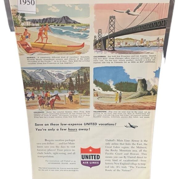 Vintage 1950 United Air Lines These Low Expense United Vactions Ad Advertisement - Picture 3 of 4